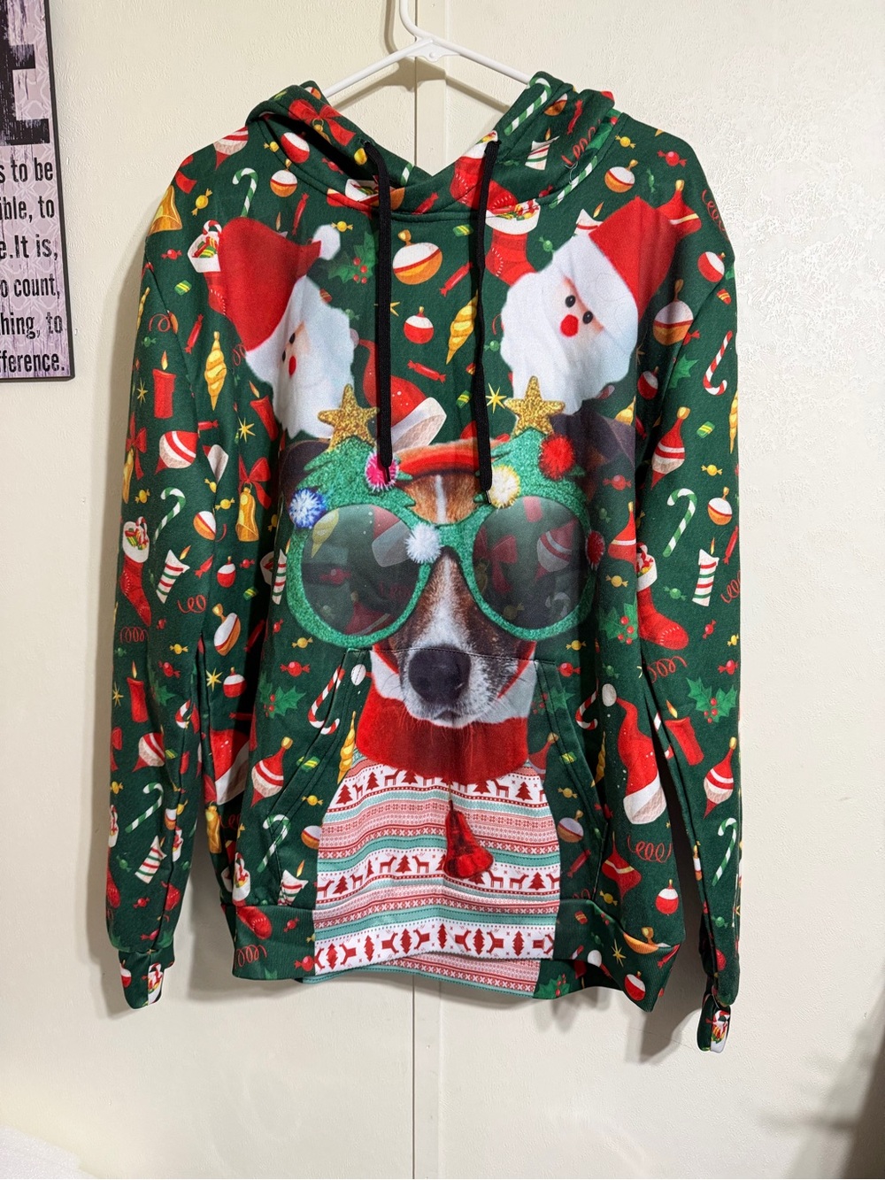 Holiday Dog Print Green Hooded Sweatshirt